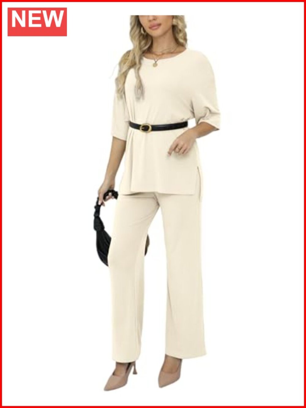 Women's Rayon Blend Knit Short Sleeve Shirt & Wide-Leg Lounge Pants Set